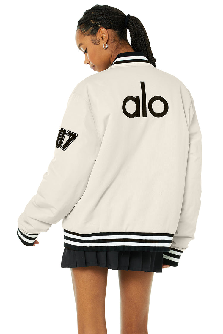 Alo Yoga®  Cropped G.O.A.T Jacket in Ivory White, Size: Medium