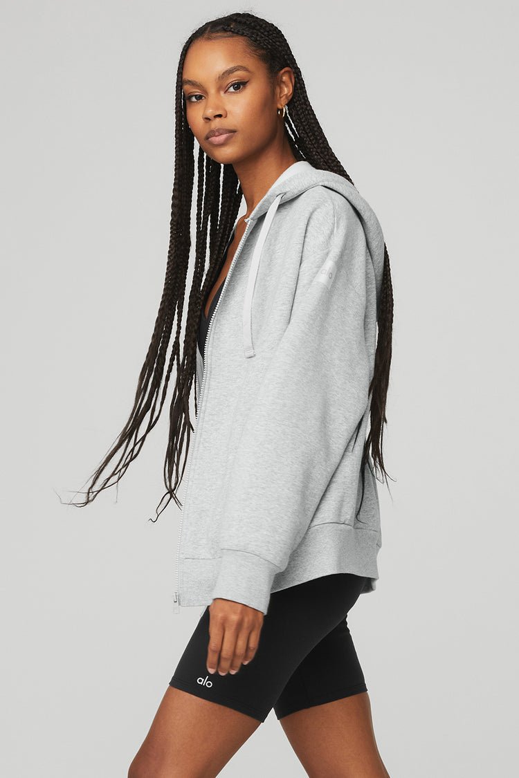 alo Quilted Arena Cropped Hoodie in Heather Grey