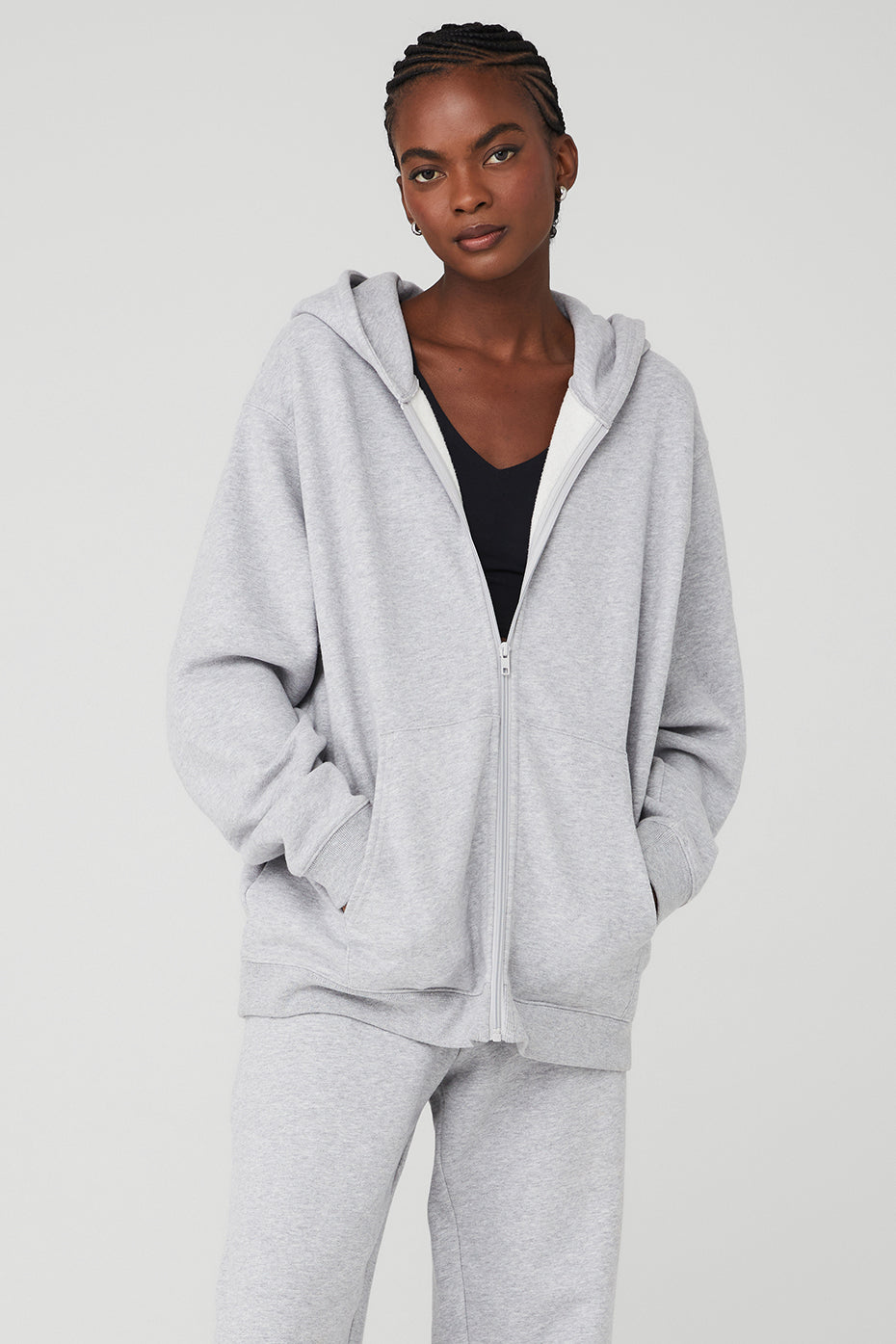 Alo Yoga S Small Grey Slay Slashed Sleeves Slay Hoodie Sweatshirt