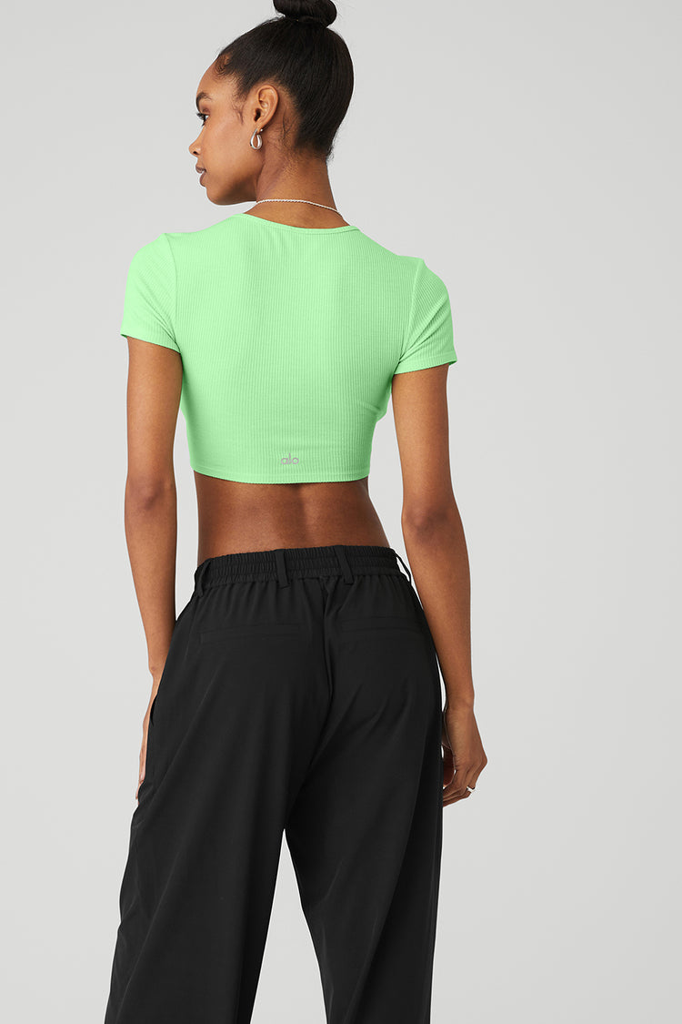 Ribbed Short Sleeve curated on LTK  Yoga crop tops, Ribbed shorts, Alo  yoga leggings