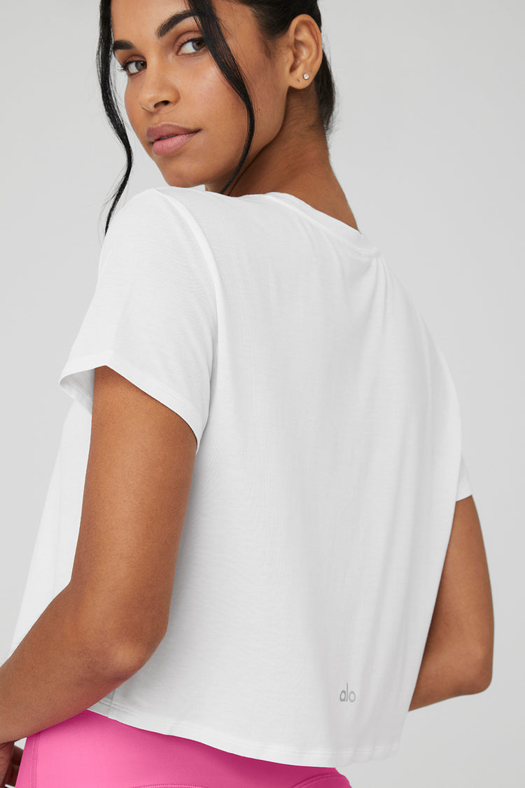 Alo Yoga Escalate Cropped Stretch-jersey Wrap Top in White