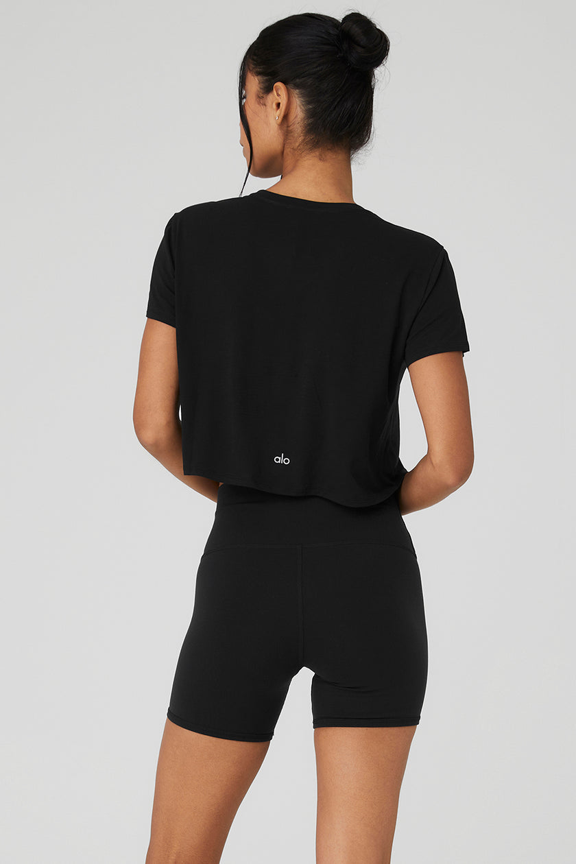 Ribbed Sea Coast Cropped Short Sleeve Tee - Black