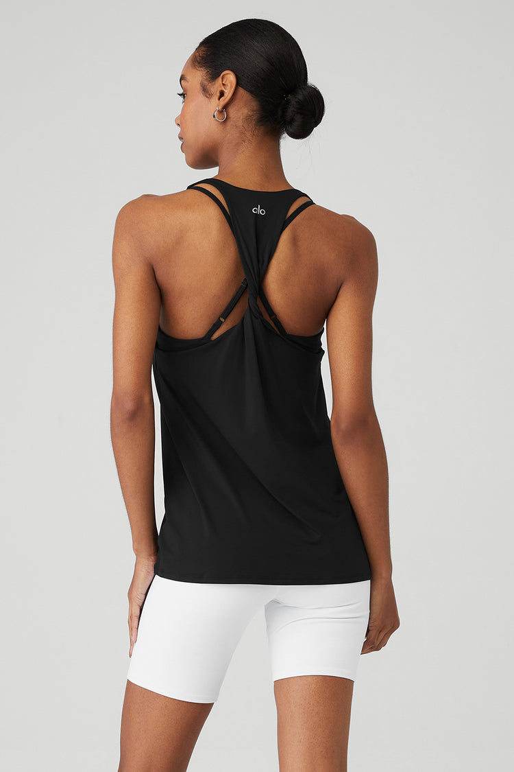 Modal Silk Twist-Back Yoga Tank Top, Black