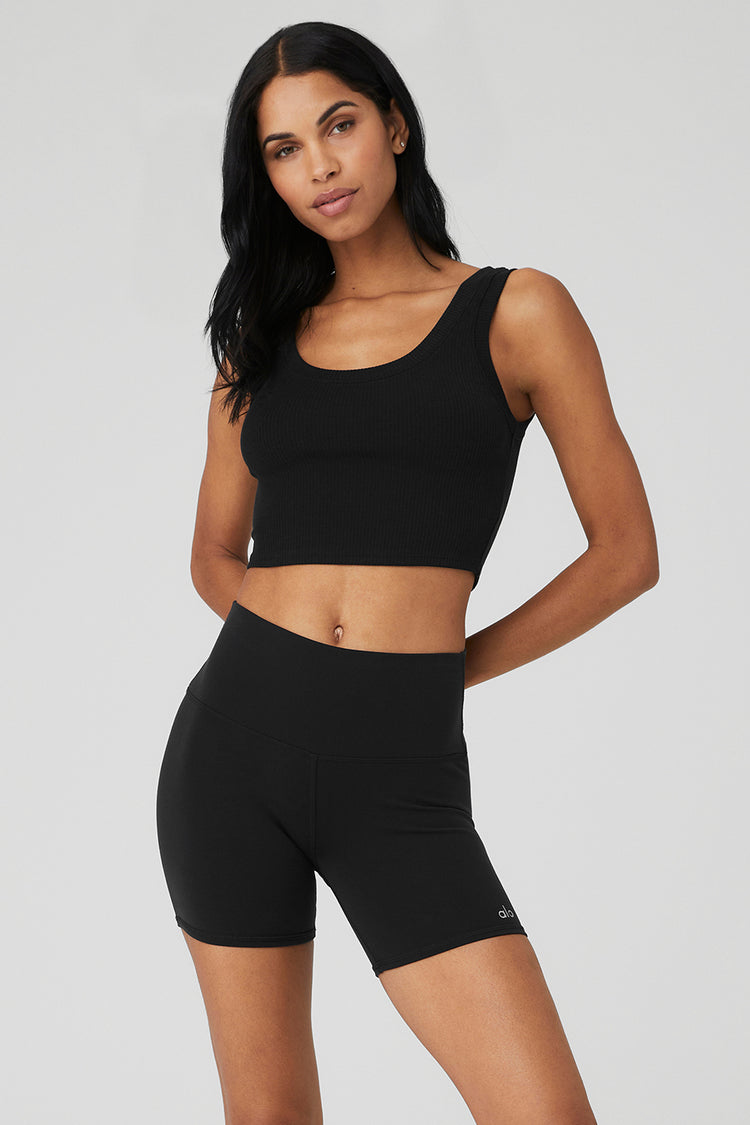 ENERBLOOM Women's Workout Crop Tops Yoga Tight T-Shirts Medium, Carbon Black