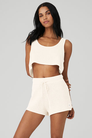 Cashmere Plush Waffle Cropped Tank - Black