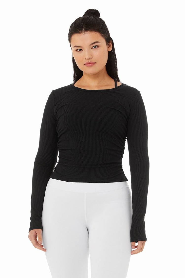 KLOTHO Lightweight Yoga crop Tops Slim Fit Long Sleeve Workout Shirts for  Women (1-Black+White 2Pack, Small)