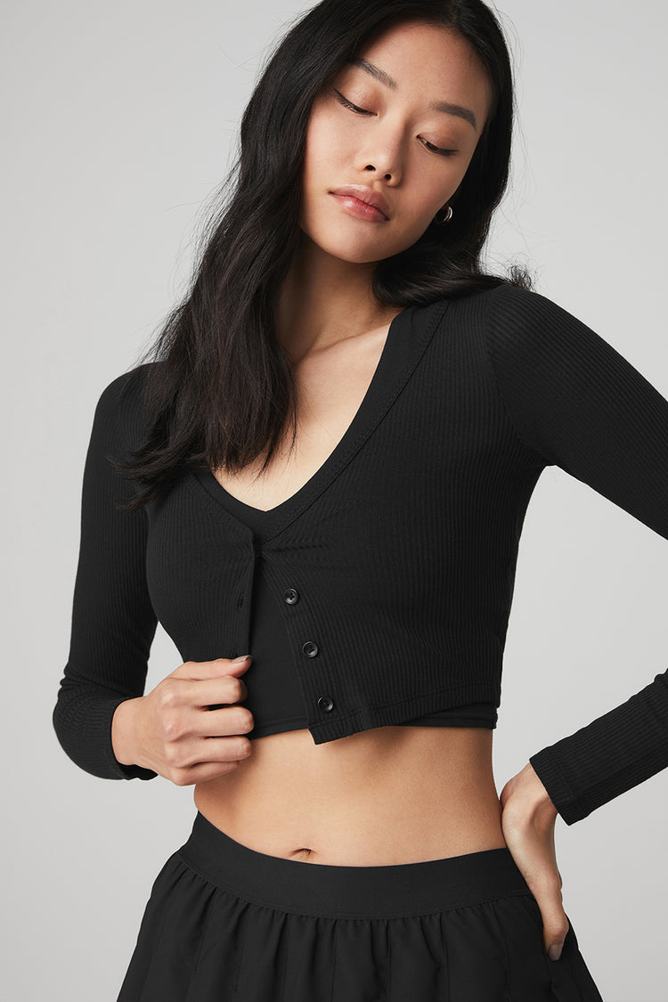 Alo Yoga  Knit Salana Cardigan Jacket in Black, Size: Medium - ShopStyle