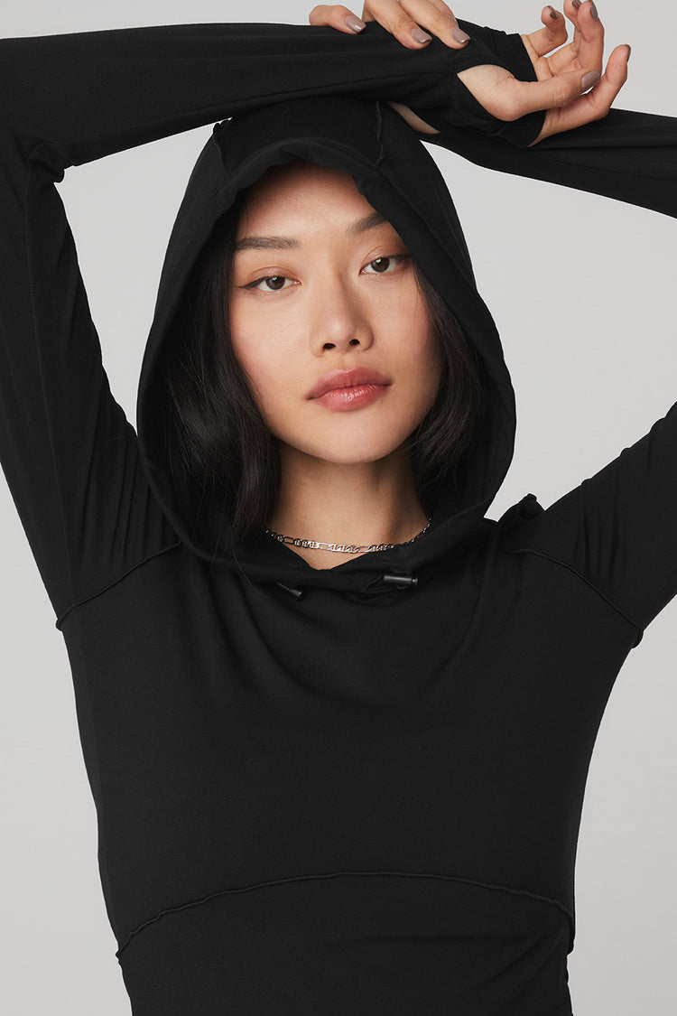 Alo Yoga Airlift Hooded Stretch-jersey Sweatshirt in Black