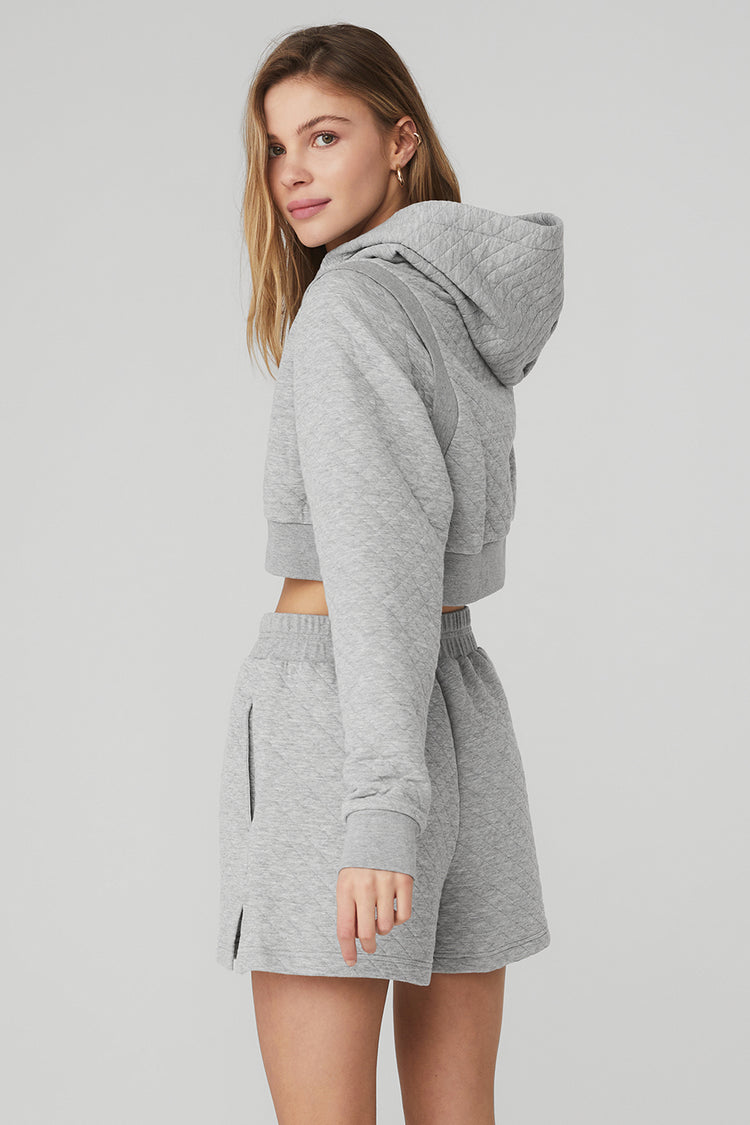 Womens Alo Yoga grey Cropped Quilted Arena Hoodie