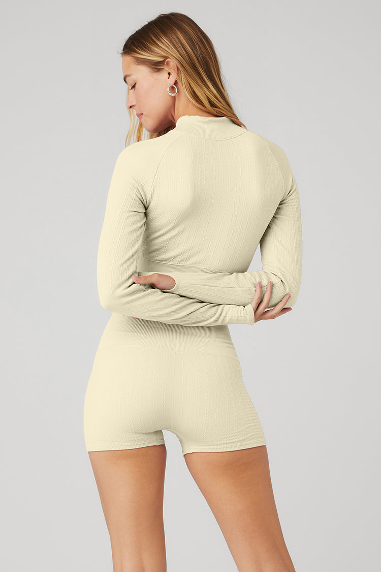 Seamless Cable Knit Long Sleeve Top - French Vanilla--1