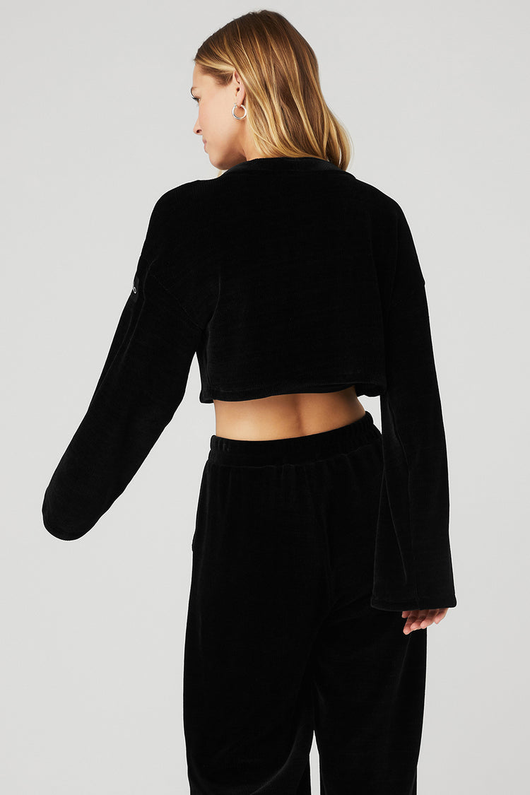 Renown Cropped Button-Up Pullover - Black