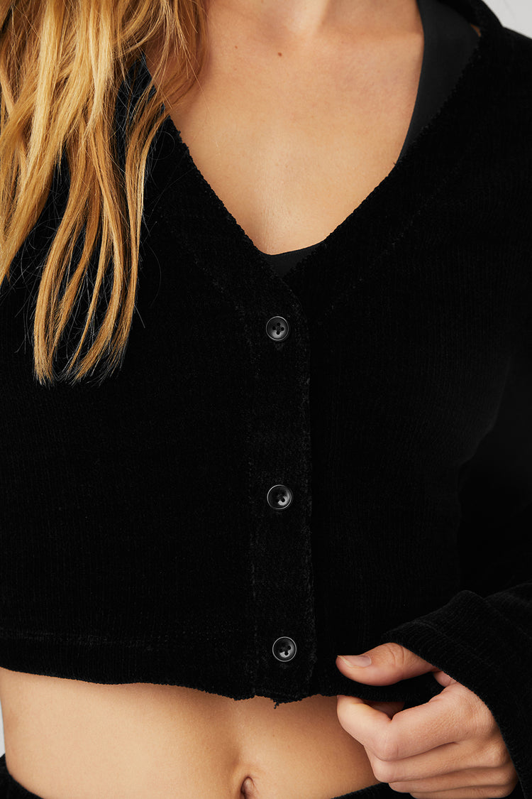 Renown Cropped Button-Up Pullover - Black