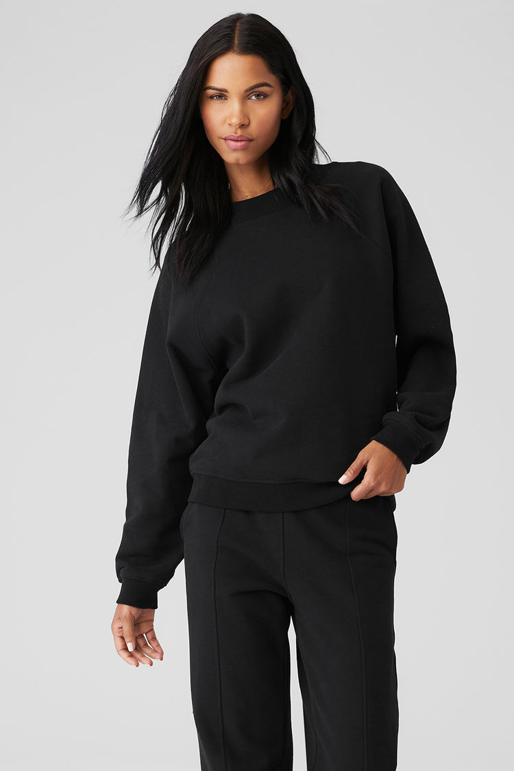 Heavy Weight Free Time Crew Neck Pullover - Black | Alo Yoga