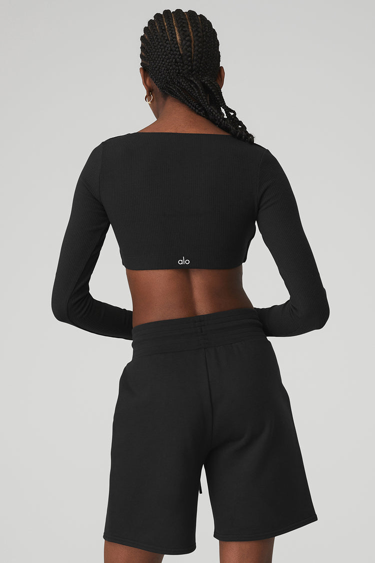 Ribbed Defined Long Sleeve Bra Black Alo Yoga