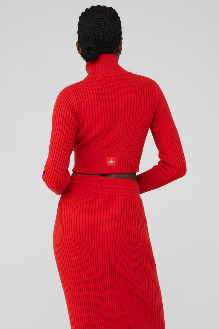 Red ribbed turtleneck