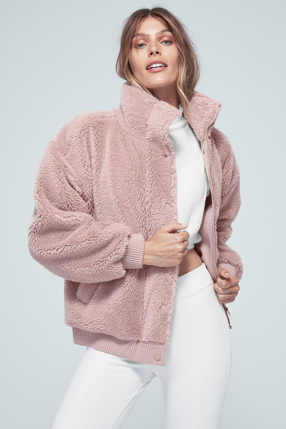 Sherpa Varsity Jacket - Dusty Pink