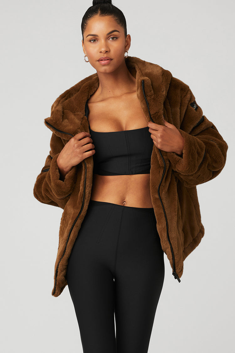 Alo Yoga Knock Out Faux Fur Jacket - Brown Jackets, Clothing