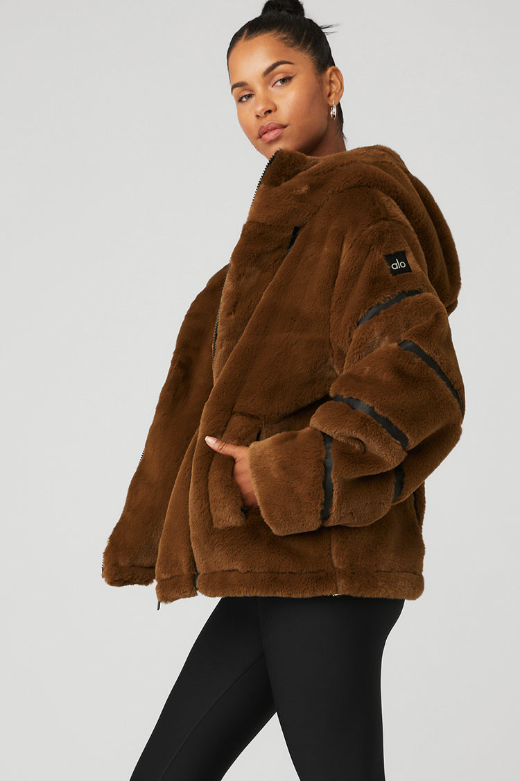 Alo Yoga Knock Out Faux Fur Jacket - Brown Jackets, Clothing