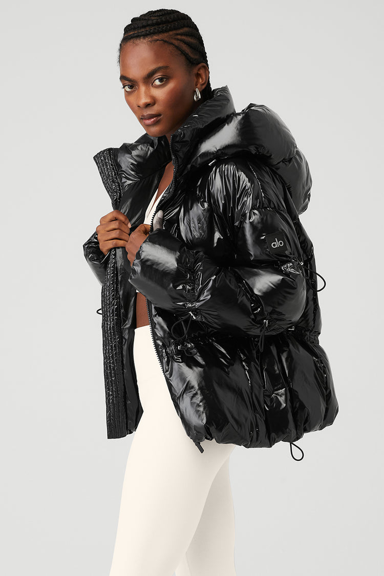 Black Faux Fur Hood Belted Puffer Coat | New Look