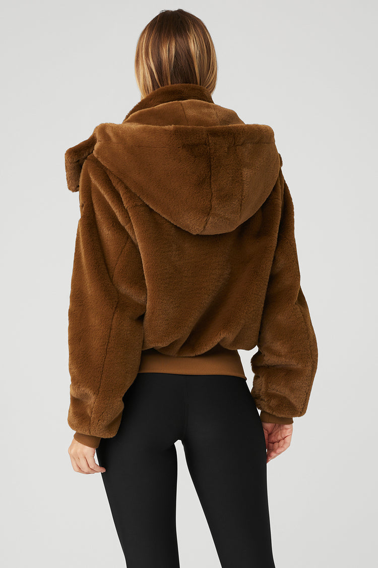 ALO Yoga, Jackets & Coats, Alo Yoga Knock Out Faux Fur Hooded Oversized Coat  Jacket Chocolate Brown