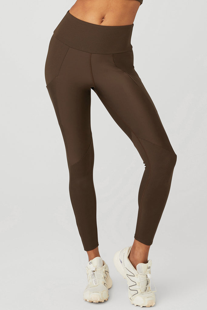 Ribbed Airlift High-Waist 7/8 Enchanted Legging - Espresso | Alo Yoga