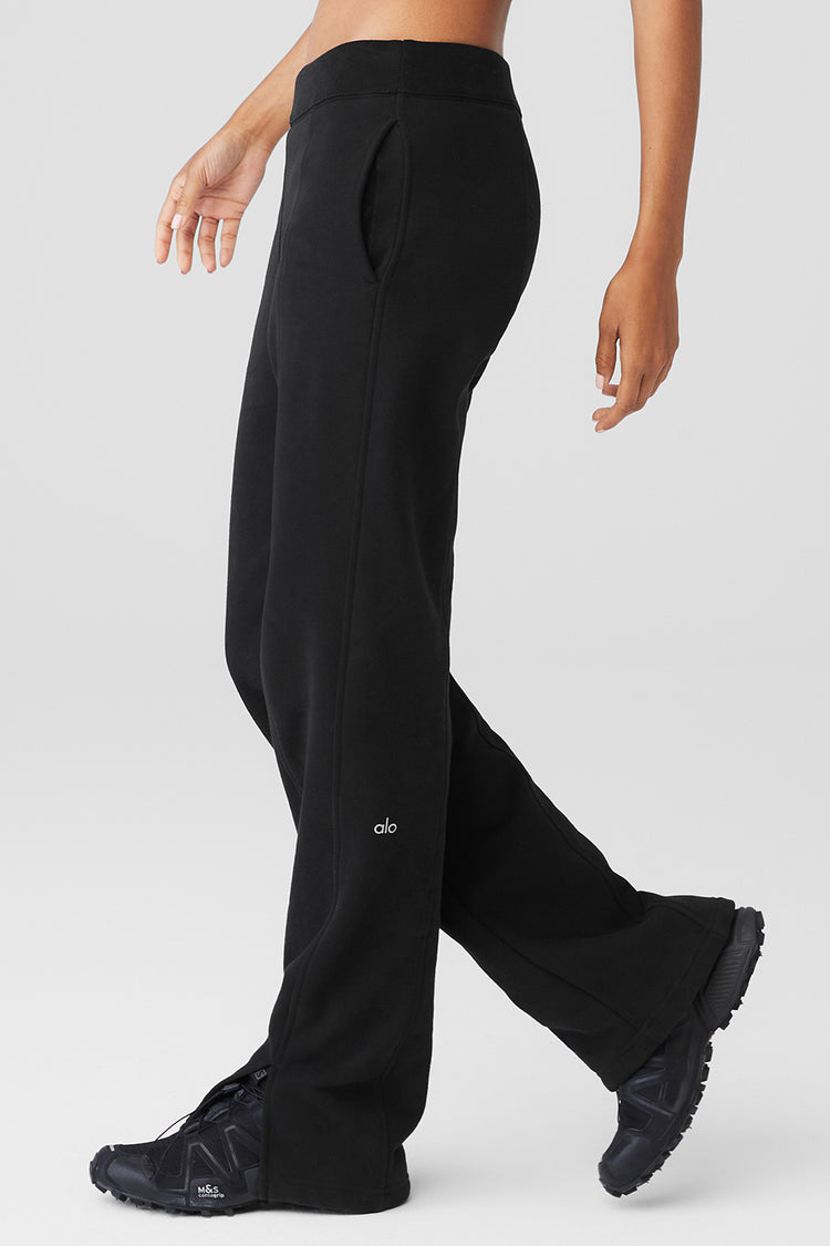 NEW ALO High-Waist Free Time Straight Leg Sweatpant - Black - Large