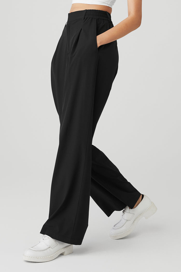 Yoga Pants Wide-Leg High-Waist Trousers Woman Elastic Long Pants, Black, M