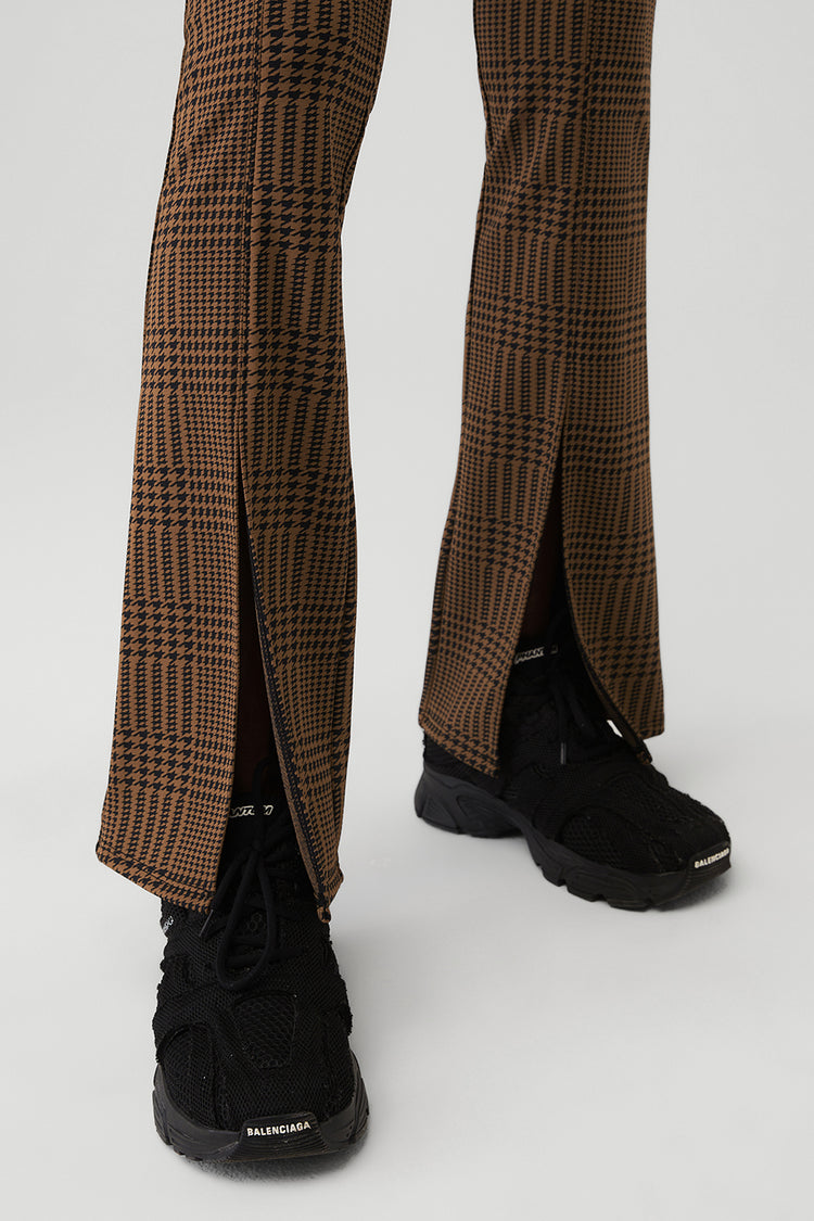 Jacquard High-Waist Glenplaid Flutter Legging - Cinnamon Brown/Black