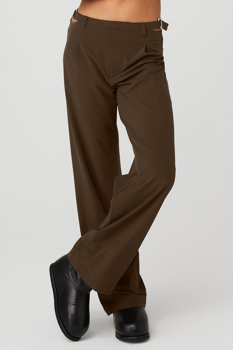 Alo Yoga  High-Waist Trouser Wide Leg Pants in Espresso Brown