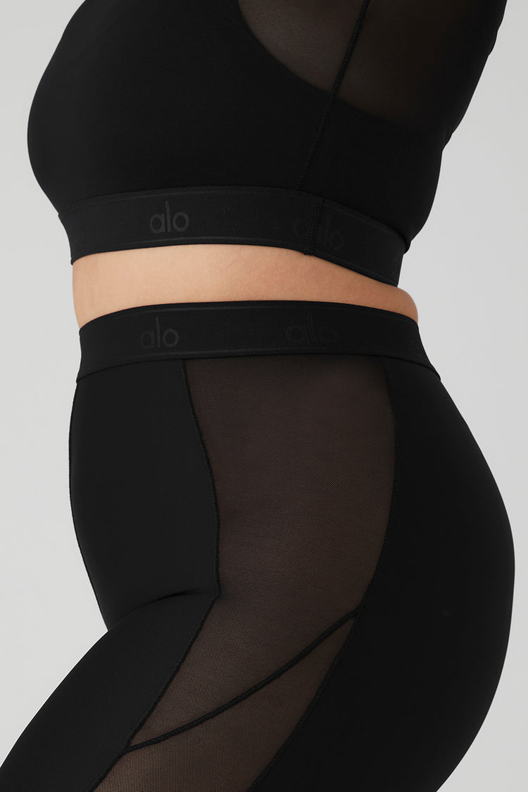 Alo Yoga Black Side Logo Striped High Waist Trainer Leggings Size Small  Mesh New