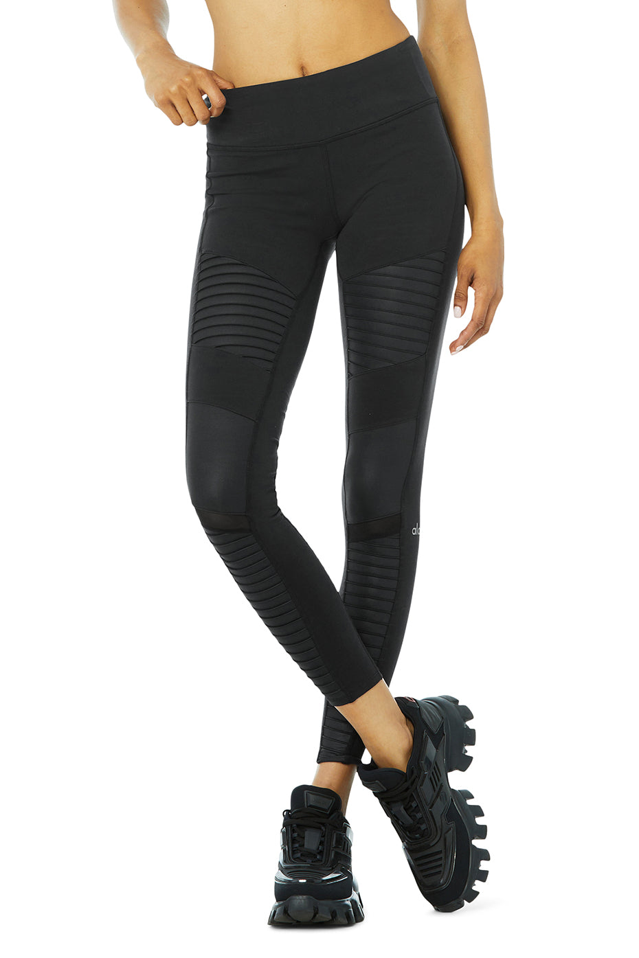 ALO Yoga Moto Black Mesh Detail Leggings S ($114)