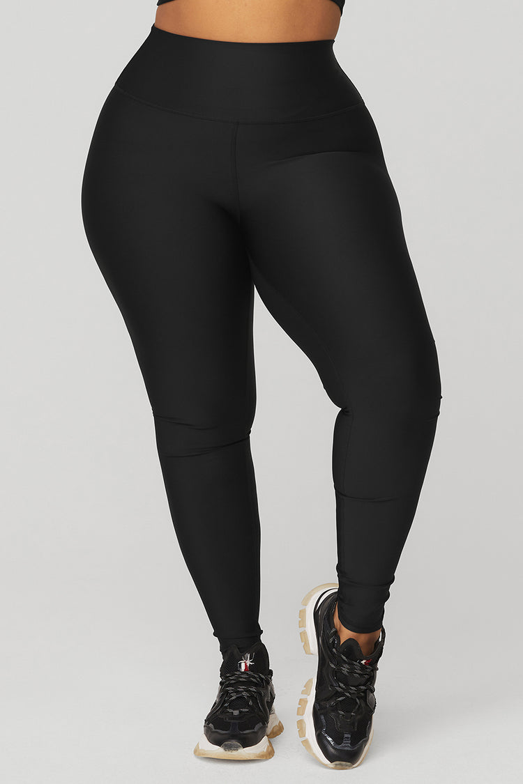 sport pakaian bawahan celana Alo Yoga High-waist Cinched Legging - Black  Shine