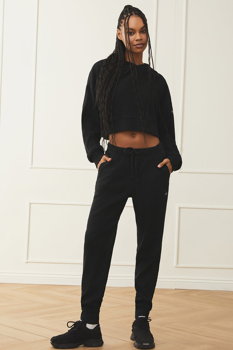 Womens Alo Yoga black Ribbed Muse Sweatpants