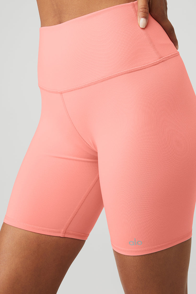 Alo Yoga, High Waist Biker Shorts Size Small Macaron Pink