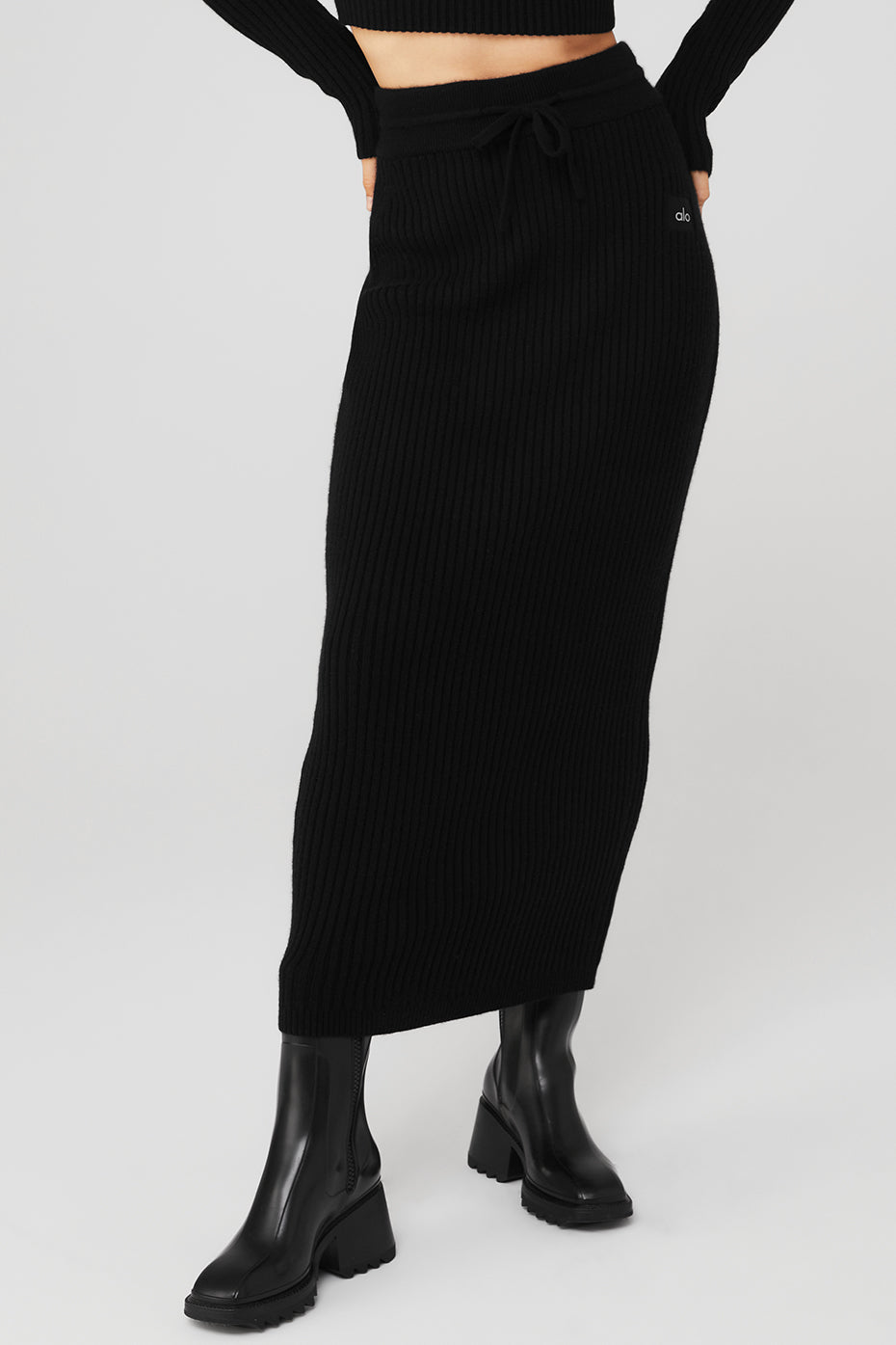 Cashmere Ribbed High-Waist Winter Dream Skirt - Black