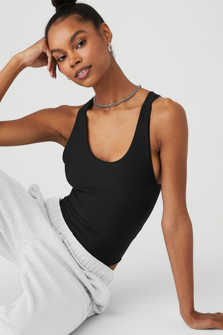 It Feels Right Black Ribbed Button-Front Sleeveless Bodysuit
