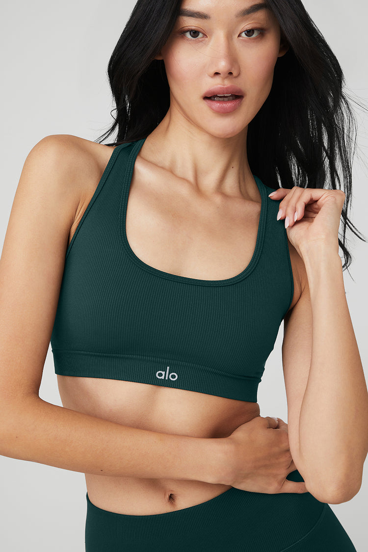 Seamless Ribbed Bra - Midnight Green | Alo Yoga