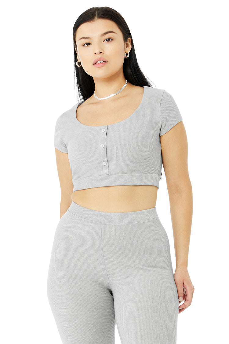 Alo Yoga Icon Ribbed Henley Bra Blue Size M - $26 (35% Off Retail