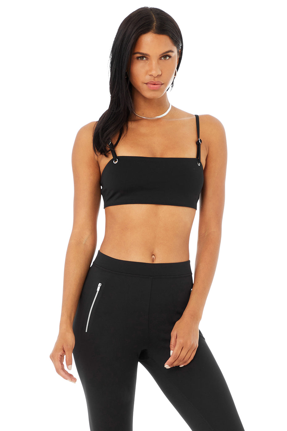 Alo Yoga  Velour Glimmer Scoop Neck Bra in Black, Size: XS