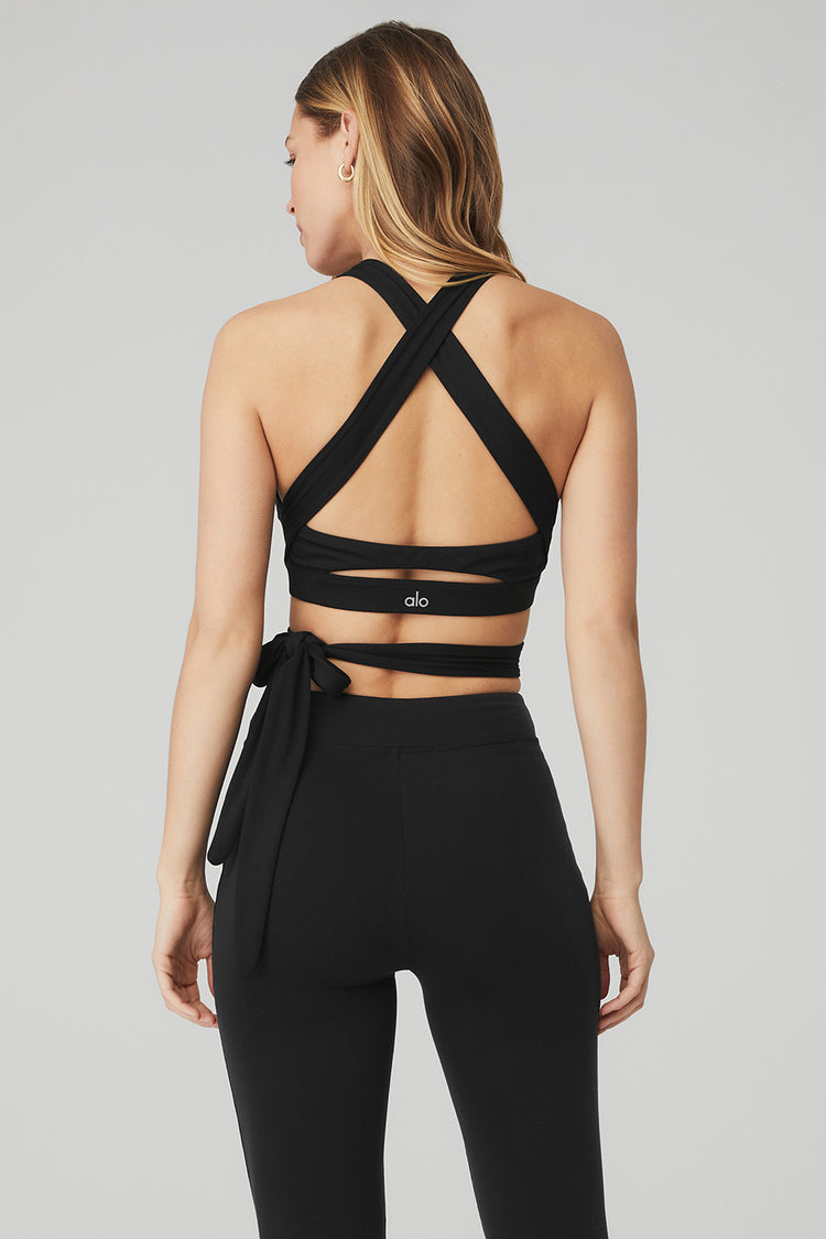 NEW $72 Alo Movement Sports Bra with Lace-up Back in Black [SZ Small ]  #P378