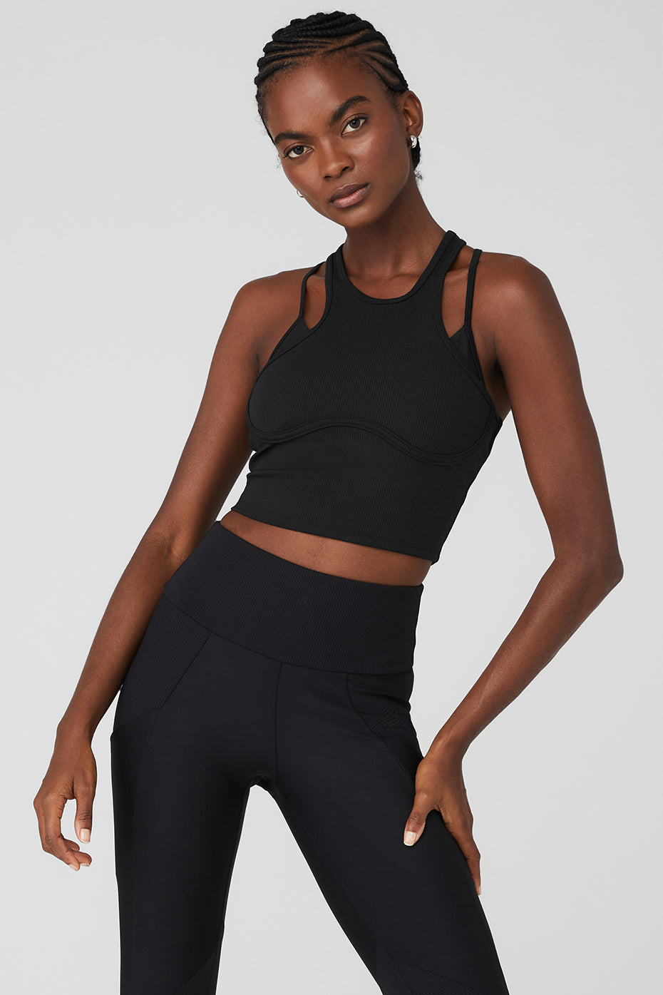 ALO YOGA Airlift Double Check cropped layered stretch and mesh