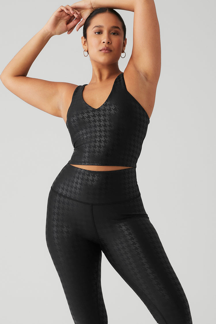 Alo Yoga®  Airlift Glimmer Houndstooth Real Bra Tank Top in Black, Size:  XS - Yahoo Shopping