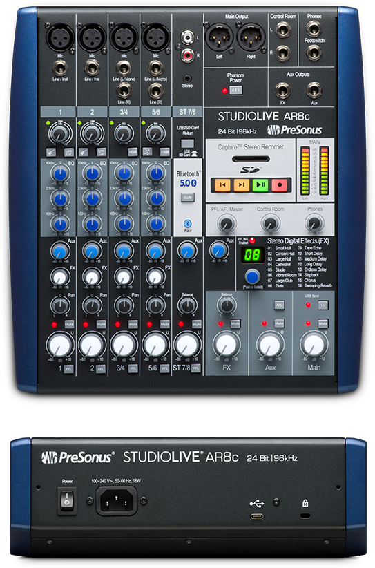 Presonus AR8c Audio Mixer with bluetooth for Stage, Studio