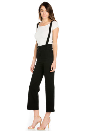 black cropped overalls