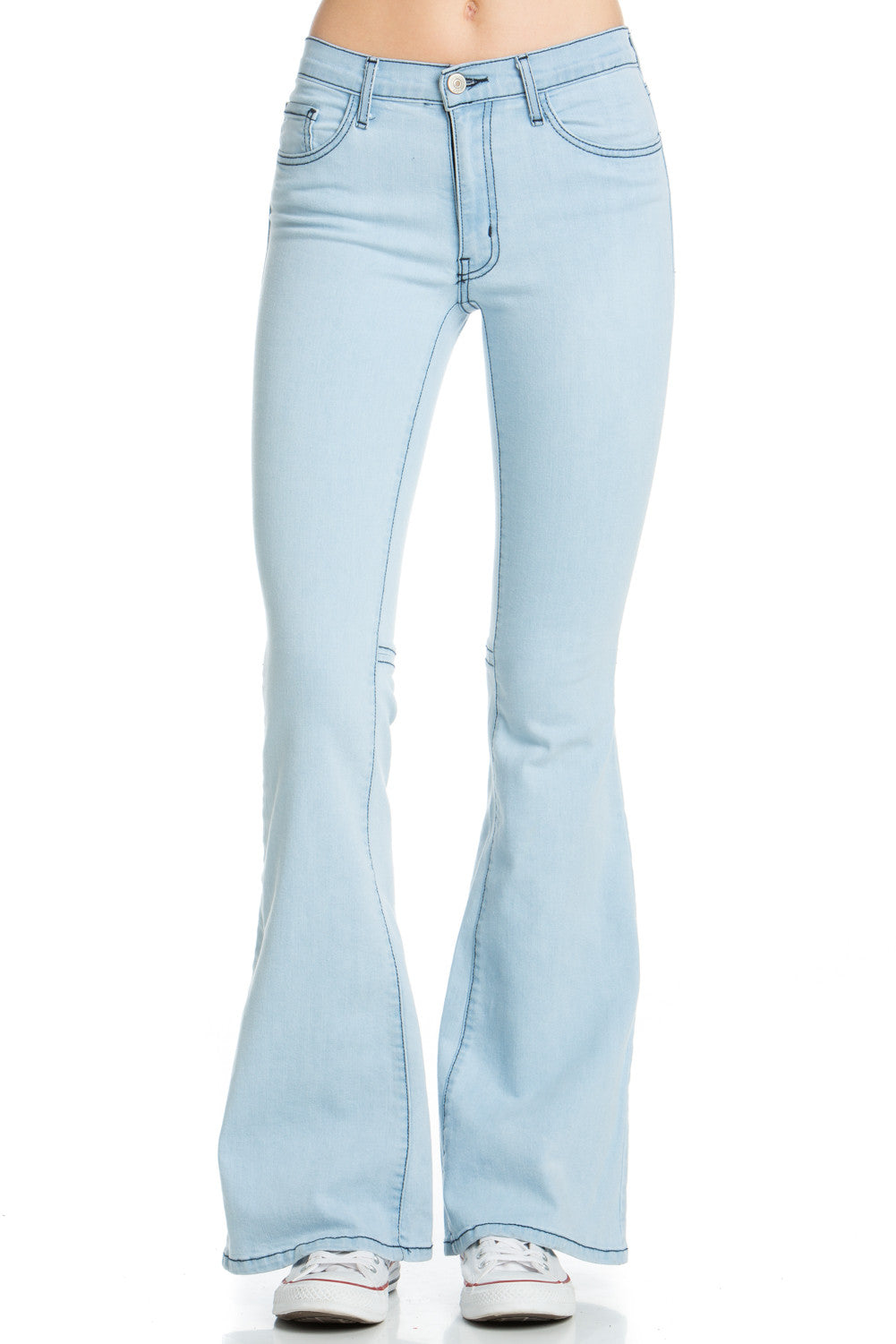 PF30014-G Gold Stitch Mid-Rise Denim Flare Jeans | O2 Denim