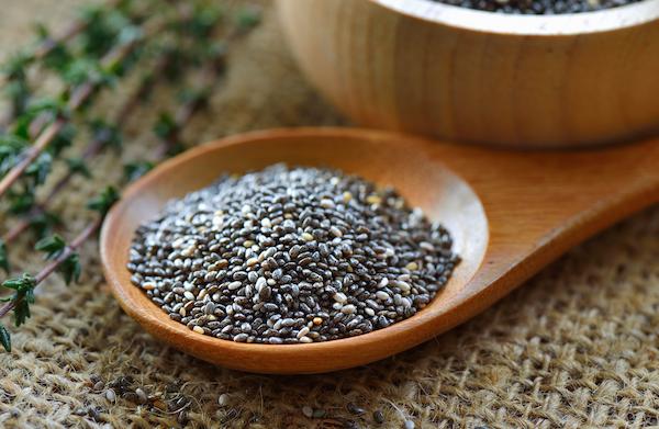 Chia seeds in a wooden spoon