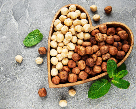 Nuts in a heart shaped bowl