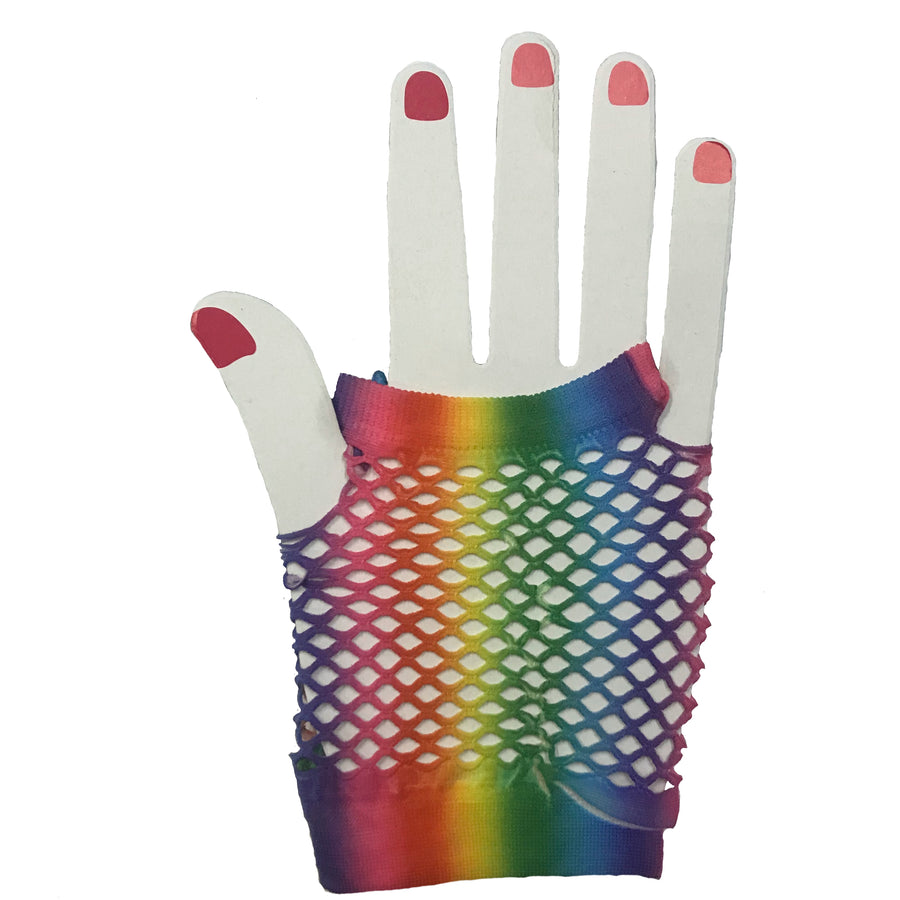 Rainbow Stripe Fishnet Gloves - Short – Sydney Costume Shop