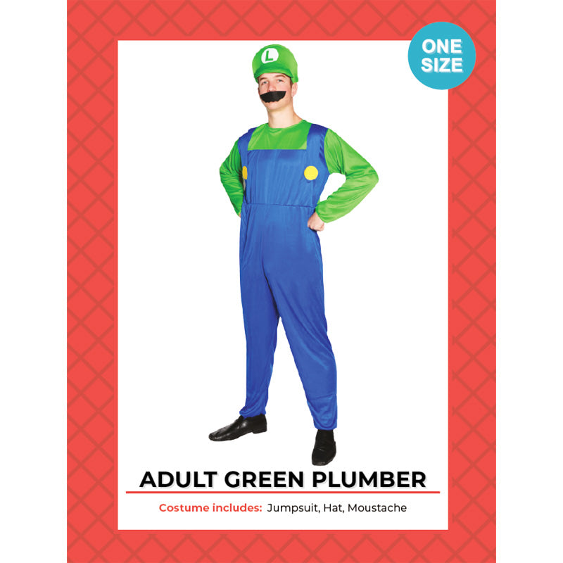 Luigi Adult Green Plumber Costume Sydney Costume Shop 