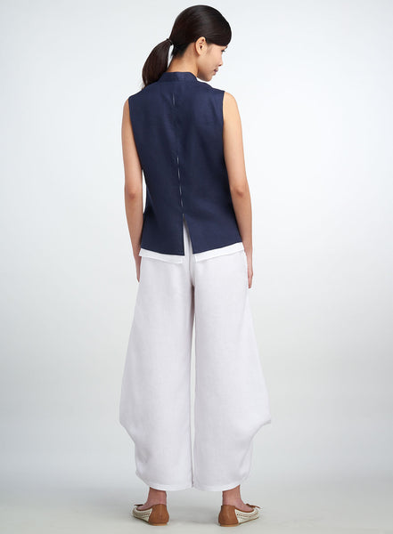 Women's Linen Tanks - Linen Mandarin Collar Sleeveless Double Layers ...